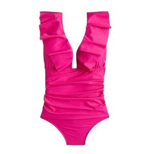J. Crew Ruched Ruffle One Piece Swimsuit In Radiant Fuchsia Size 8